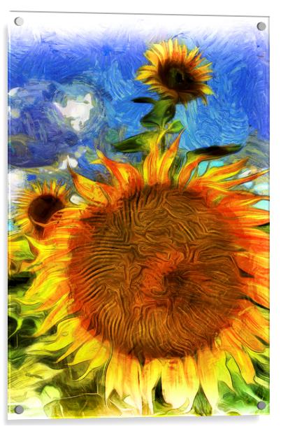 Sunflowers Van Gogh Art Acrylic by David Pyatt