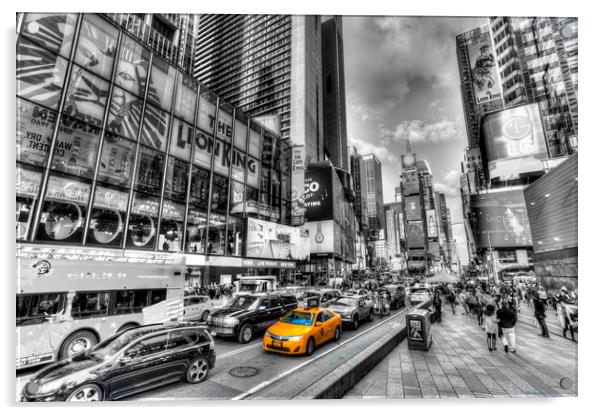 Times Square Yellow Cab Acrylic by David Pyatt