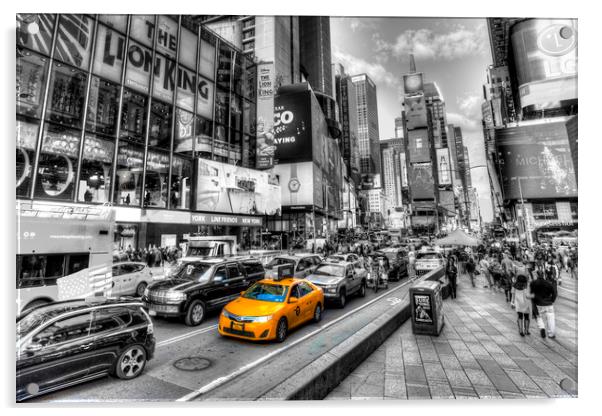 Times Square Yellow Cab Acrylic by David Pyatt