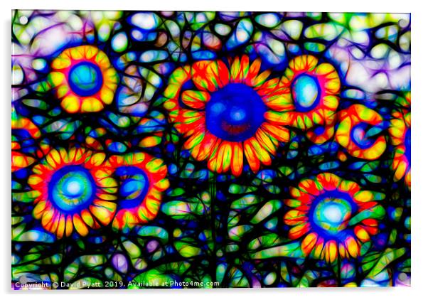 Stained Glass Sunflowers  Acrylic by David Pyatt