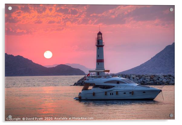 Lighthouse And Yacht Sunset    Acrylic by David Pyatt