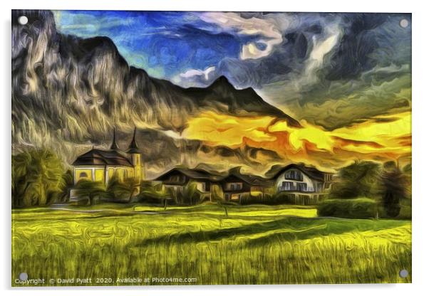 Austrian Alps Church Van Gogh Acrylic by David Pyatt