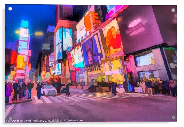 Times Square Cartoon Style Acrylic by David Pyatt