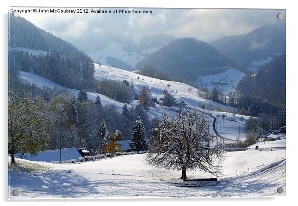 Swiss Snow Scene Acrylic by John McCoubrey