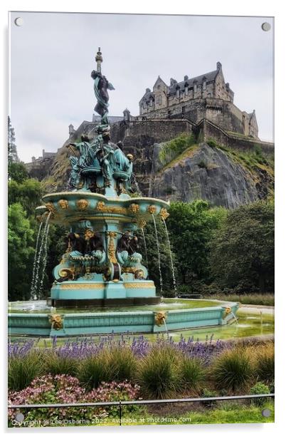 Ross Fountain and Edinburgh Castle, Princes Street Gardens Acrylic by Lee Osborne