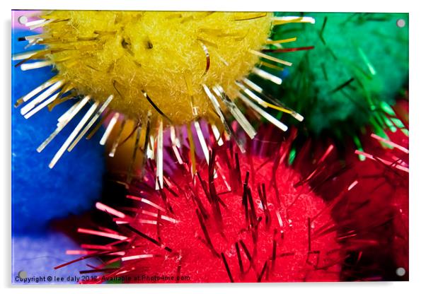 Tinsel coloured pompoms. Acrylic by Lee Daly