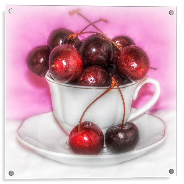  a cup of cherries Acrylic by sue davies