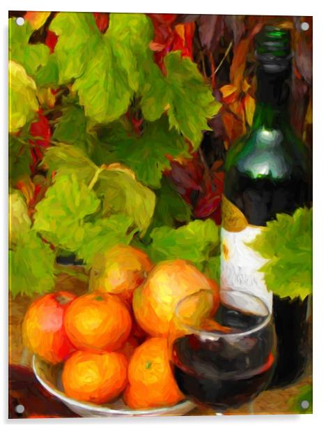 vino and fruit Acrylic by sue davies