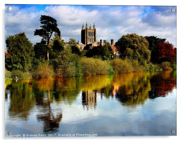Riverside Glimpse of Hereford Cathedral Acrylic by Graham Parry