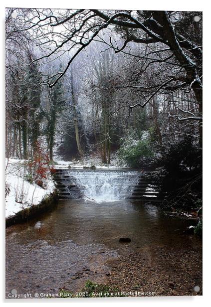 Winterscape: Clywedog Waterfall's Frosty Grandeur Acrylic by Graham Parry