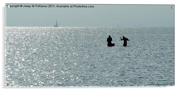 fishermen in the beach Acrylic by Josep M Peñalver