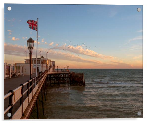 Worthing Pier Dusk Acrylic by Clive Eariss