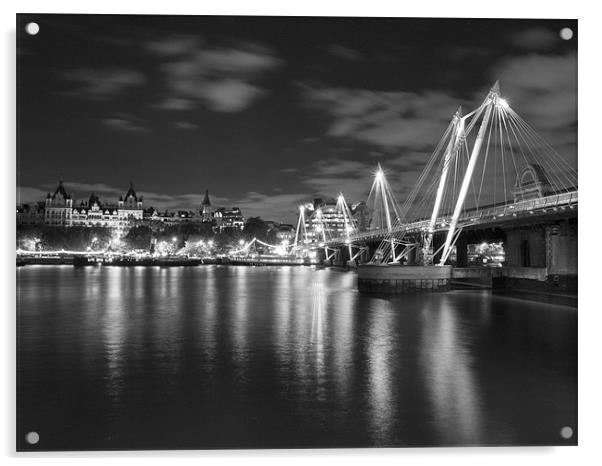 Hungerford Bridge London Black & White Acrylic by Clive Eariss