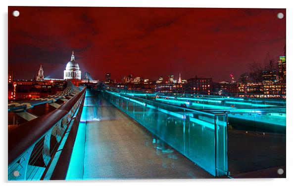 Millennium Bridge Night Fall 2 Acrylic by Clive Eariss