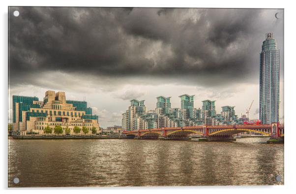 Mi5 And Vauxhall Bridge  Acrylic by Clive Eariss