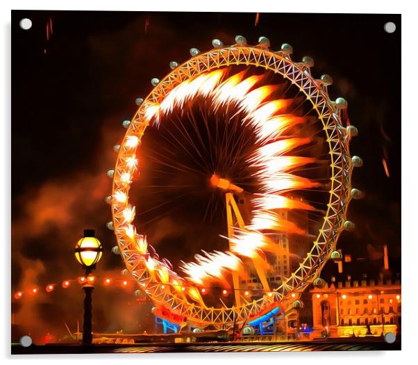 London Eye Fireworks Acrylic by Clive Eariss