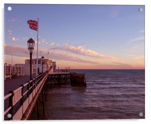 Worthing Pier Flag Acrylic by Clive Eariss
