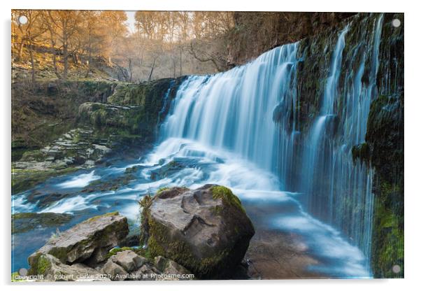  water Falls- Sgwd Isaf Clun-Gwyn Acrylic by Robert clarke