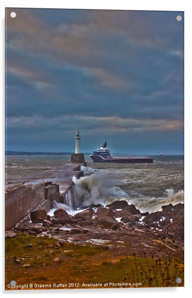 Highland Prestige entering Aberdeen Harbour Acrylic by Graeme Raffan