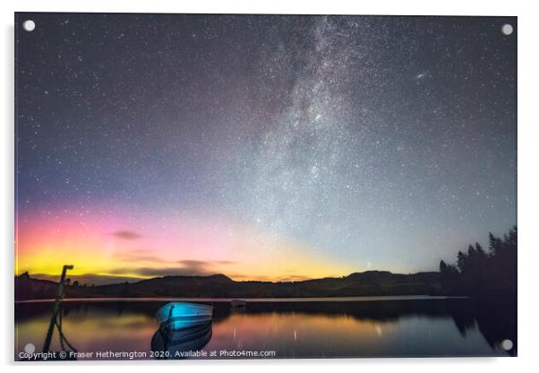 Loch Ordie Aurora and Milky Way Acrylic by Fraser Hetherington