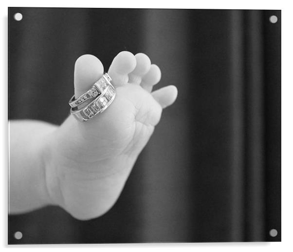 Babies foot with mummies rings Acrylic by Charlotte Anderson
