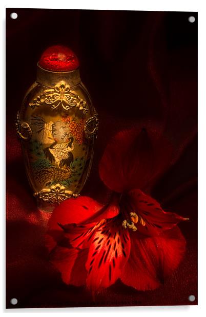 Oriental Snuff Bottle and Alstroemeria Acrylic by Ann Garrett