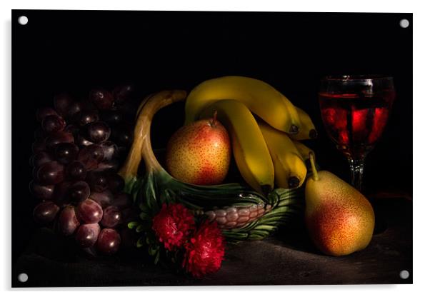 Fruit Still Life With Wine Acrylic by Ann Garrett