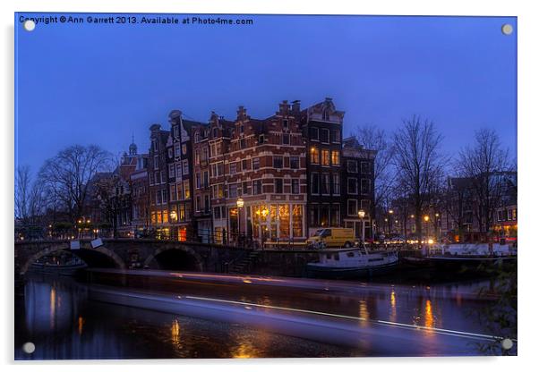 Amsterdam Corner Cafe with Light Trails Acrylic by Ann Garrett