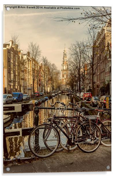 Bicycles and Zuiderkerk Amsterdam Acrylic by Ann Garrett