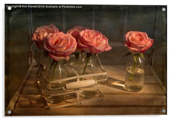 Milk Bottle Roses Acrylic by Ann Garrett
