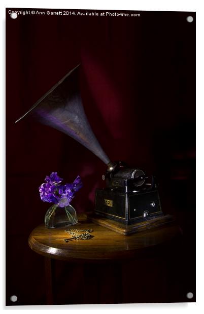The Phonograph and Sweet Peas Acrylic by Ann Garrett