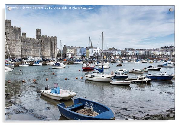 Caernarfon Castle and Harbour Acrylic by Ann Garrett
