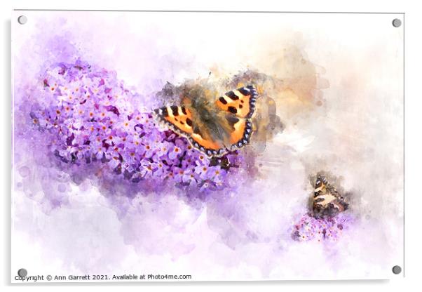 Tortoiseshell Butterfly on a Buddleia Acrylic by Ann Garrett