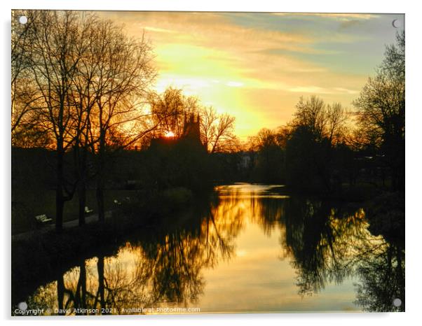 Sunset on the River Leam Acrylic by David Atkinson