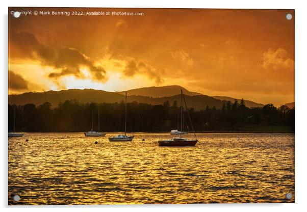 Sunset over lake windermere Acrylic by Mark Bunning