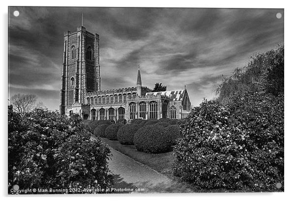 Lavenham Church in black and white Acrylic by Mark Bunning