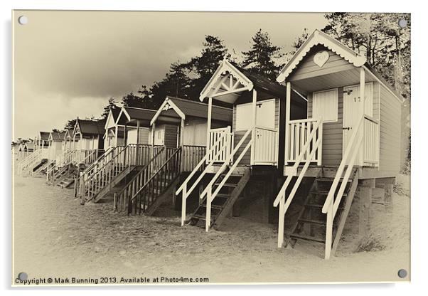 Wells beach huts in sepia Acrylic by Mark Bunning