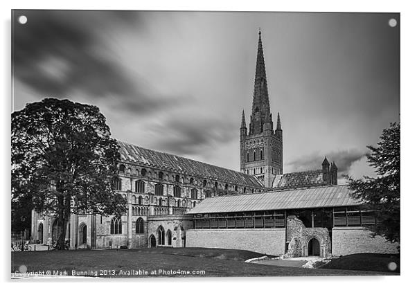 Norwich Cathedral in monocrome Acrylic by Mark Bunning