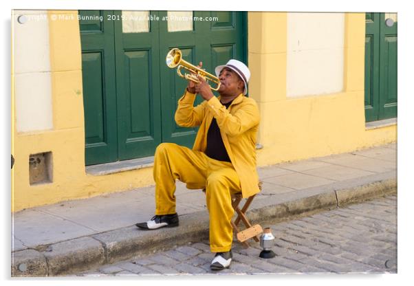 Cuban Trumpeter in Havana Acrylic by Mark Bunning