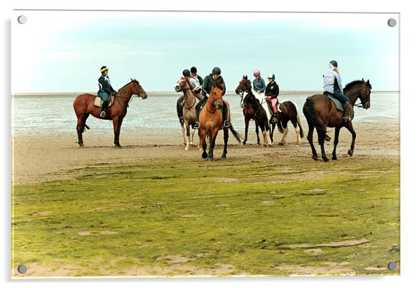 Horses Training on the Causeway to Lindisfarne, No Acrylic by Paul M Baxter
