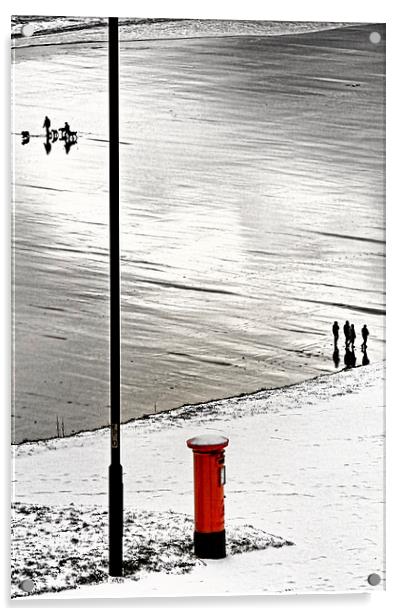  Whitby Pillar Box in the Snow Acrylic by Paul M Baxter