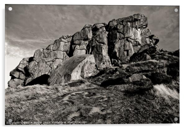 Almscliffe Crag (black and white) Acrylic by Paul M Baxter