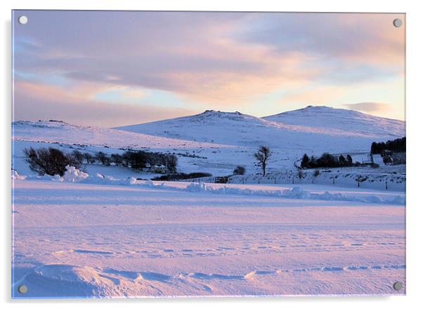 Dartmoor Snowy Sunset Acrylic by Jon Short