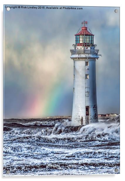 The Lighthouse and Rainbow Acrylic by Rick Lindley