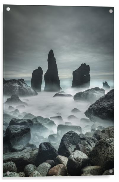 Icelandic Storm Beach and Sea Stacks. Acrylic by Natures' Canvas: Wall Art  & Prints by Andy Astbury