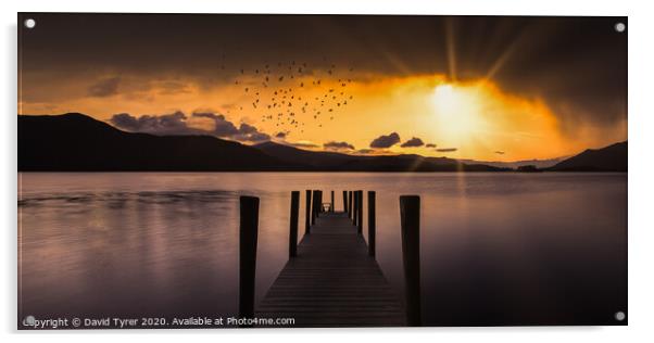 Jetty at Sunset - Derwent Water Acrylic by David Tyrer