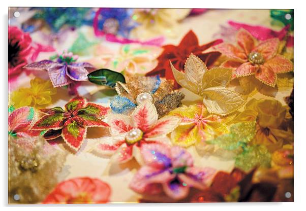Hand made fabric flowers Acrylic by David Yeaman