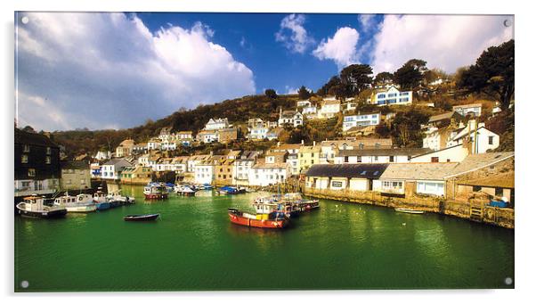 Polperro Harbour Acrylic by David Yeaman