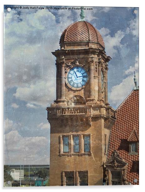 Train Station Clock Tower Acrylic by Judy Hall-Folde