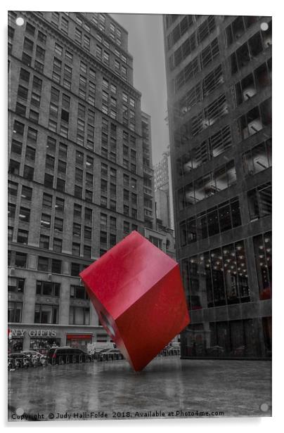 Red Cube Acrylic by Judy Hall-Folde